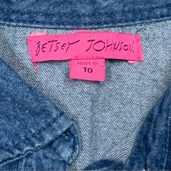 🏷️ Betsey Johnson Denim Patches Button Down Shirt 10 - Picture 2 of 7